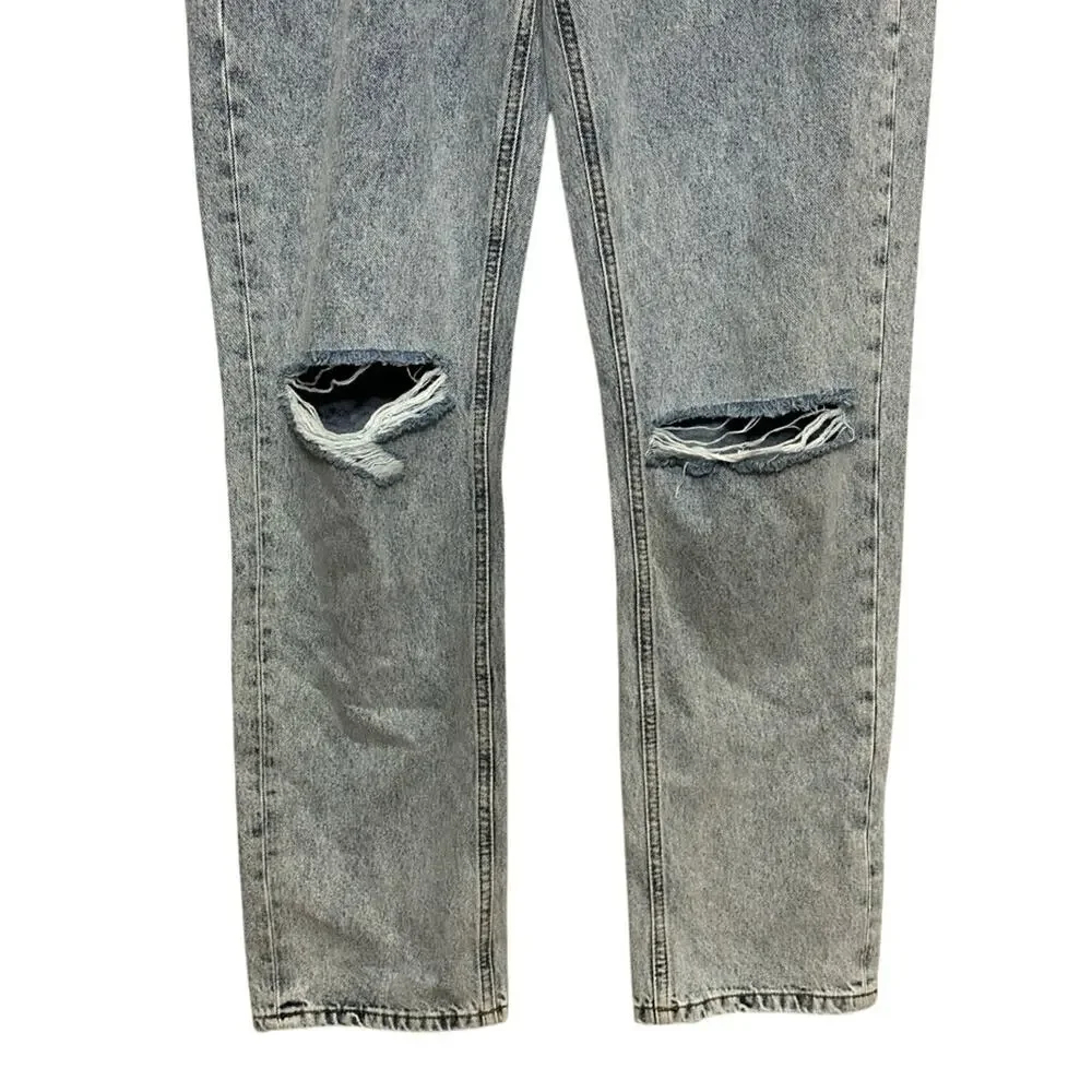 Amendi Straight Jeans Denim Distressed Button Zip Fly Blue Acid Wash M 36W NWT